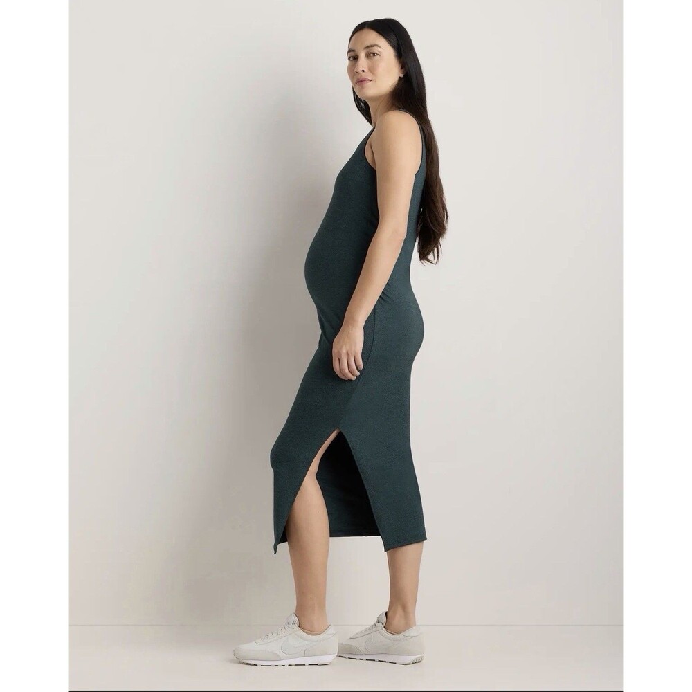 quince Ultra-Soft Maternity Midi Dress Heather Green Medium New with Tags